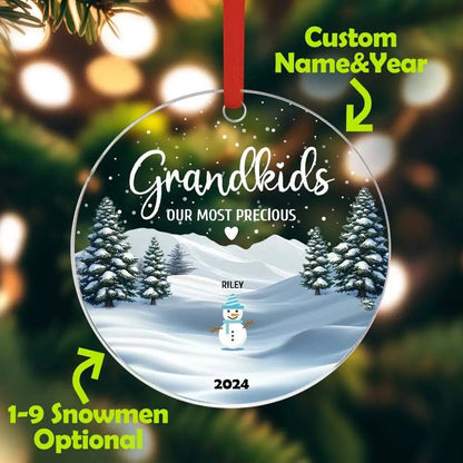 Customizable Snowman Grand Kids Family Christmas Ornament - Customizable Love