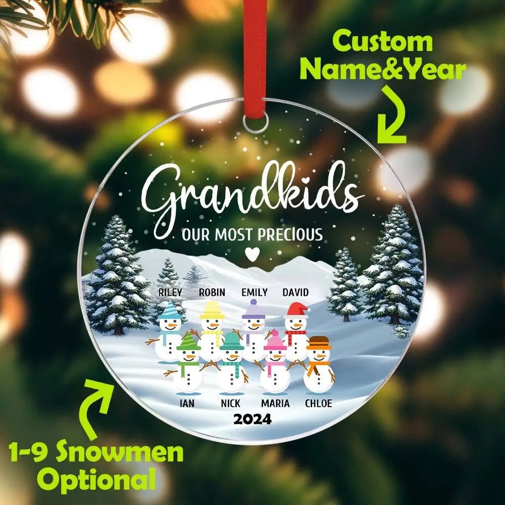 Customizable Snowman Grand Kids Family Christmas Ornament - Customizable Love