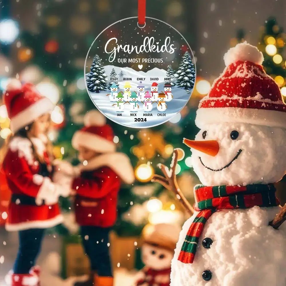 Customizable Snowman Grand Kids Family Christmas Ornament - Customizable Love