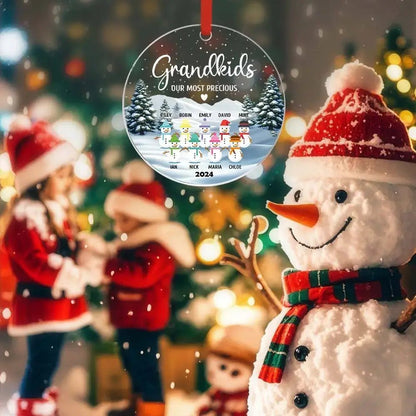 Customizable Snowman Grand Kids Family Christmas Ornament - Customizable Love