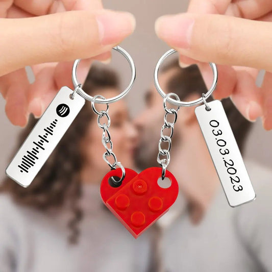 Customizable Spotify Music Code Keychain with Heart, Matching Set - Customizable Love