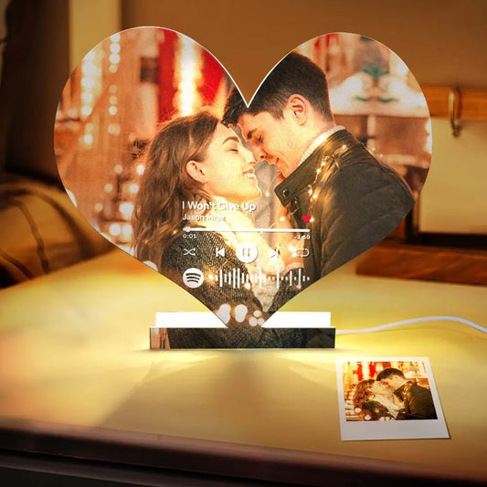 Customizable Spotify Music Plaque in Heart Shaped Photo with Night Light - Customizable Love