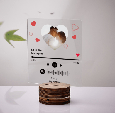 Customizable Spotify Photo Music Plaque Heart Shaped Photo 7 Color Lights - Customizable Love