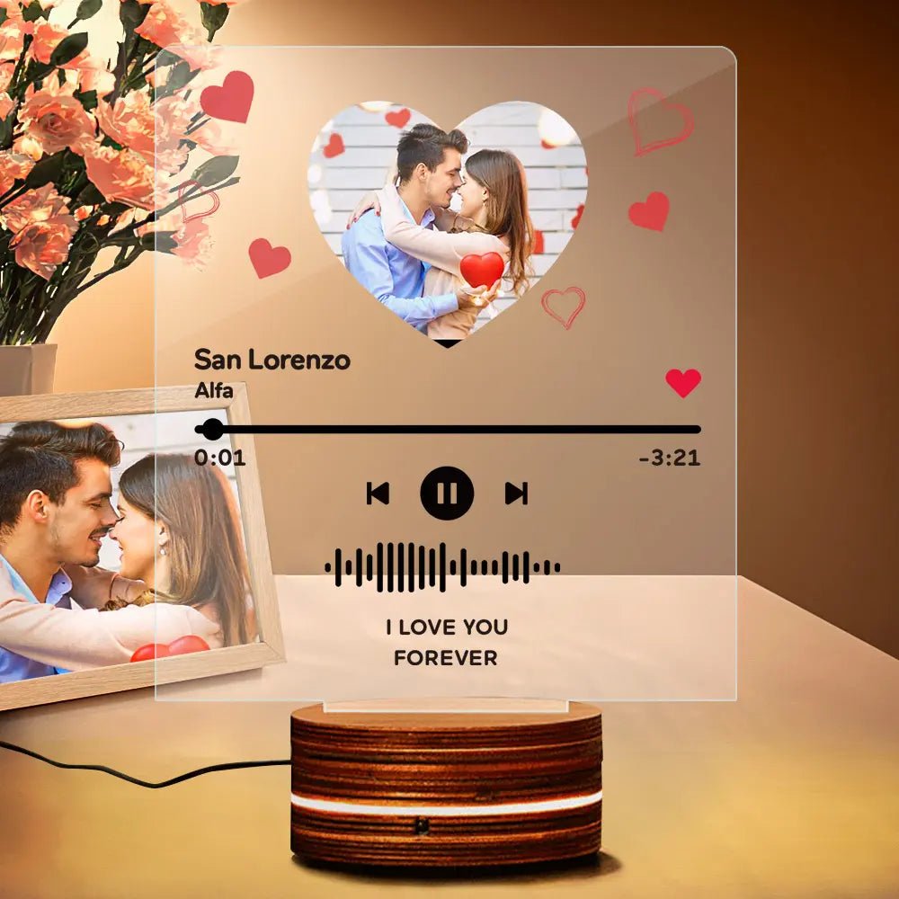 Customizable Spotify Photo Music Plaque Heart Shaped Photo 7 Color Lights - Customizable Love