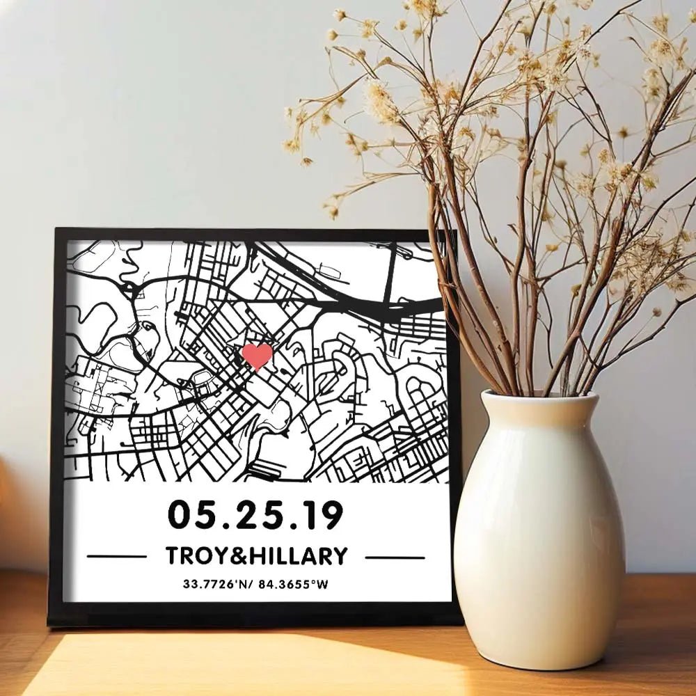 Customizable Where We Met Street Map Framed Plaque - Customizable Love