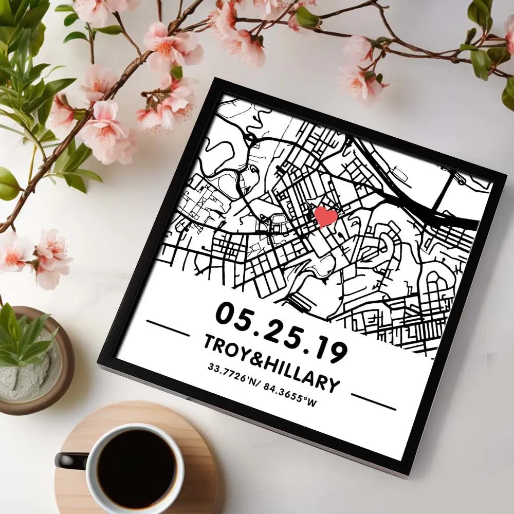 Customizable Where We Met Street Map Framed Plaque - Customizable Love