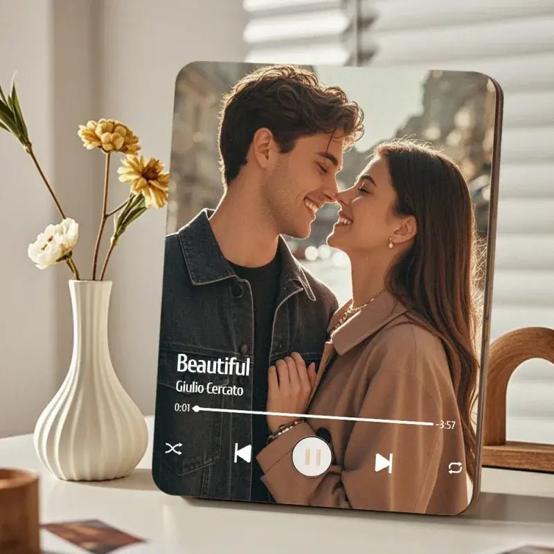 Customizable Wood Photo Music Frame with Song - Customizable Love