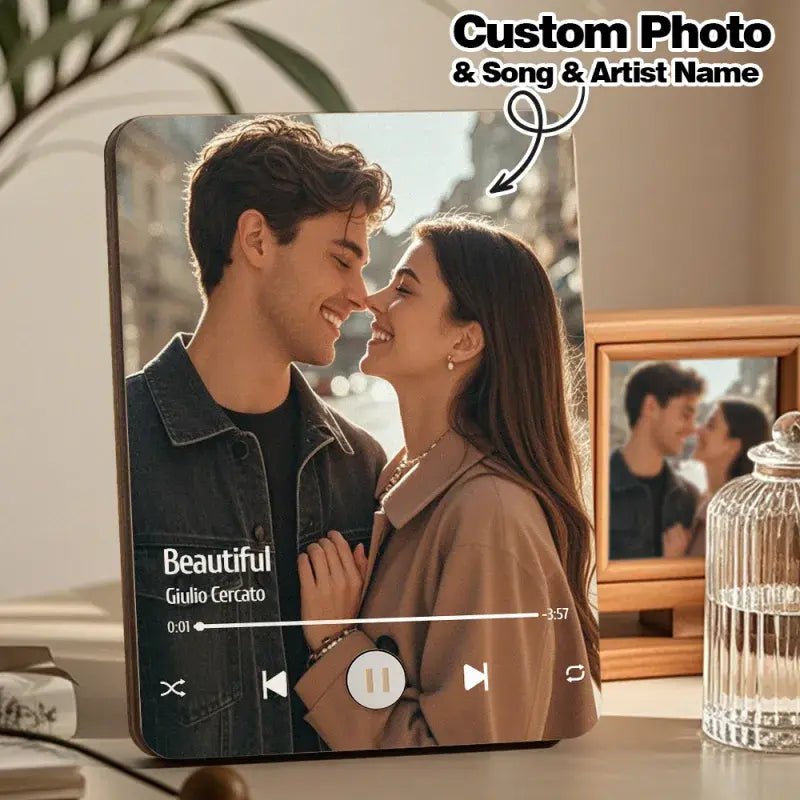 Customizable Wood Photo Music Frame with Song - Customizable Love