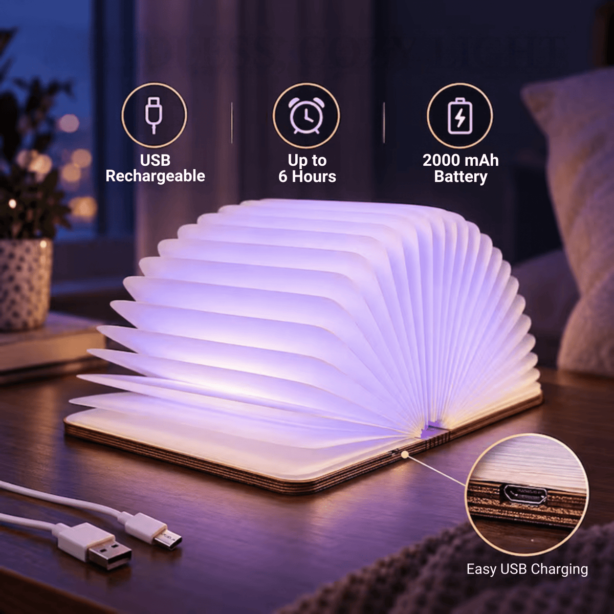 Cutomizable Foldable LED Magic Book Lamp - Customizable Love