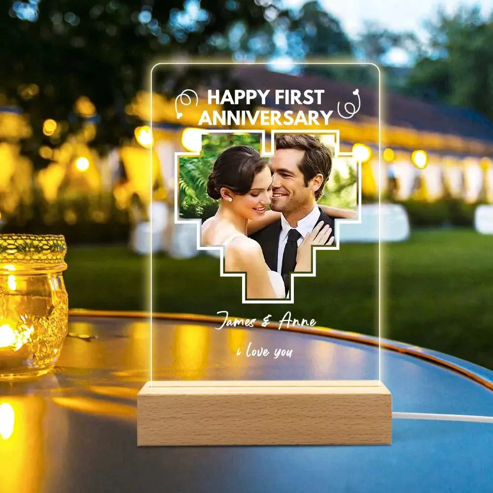 Custom Photo Message Lighted Plaque with Heart Shaped Photo