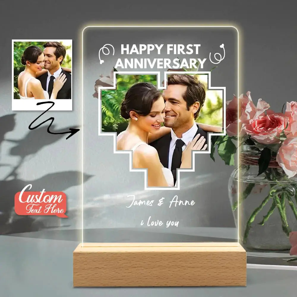 Custom Photo Message Lighted Plaque with Heart Shaped Photo
