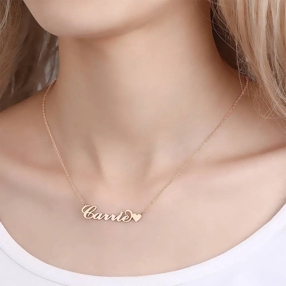 Customizable Script Name Necklace with Heart