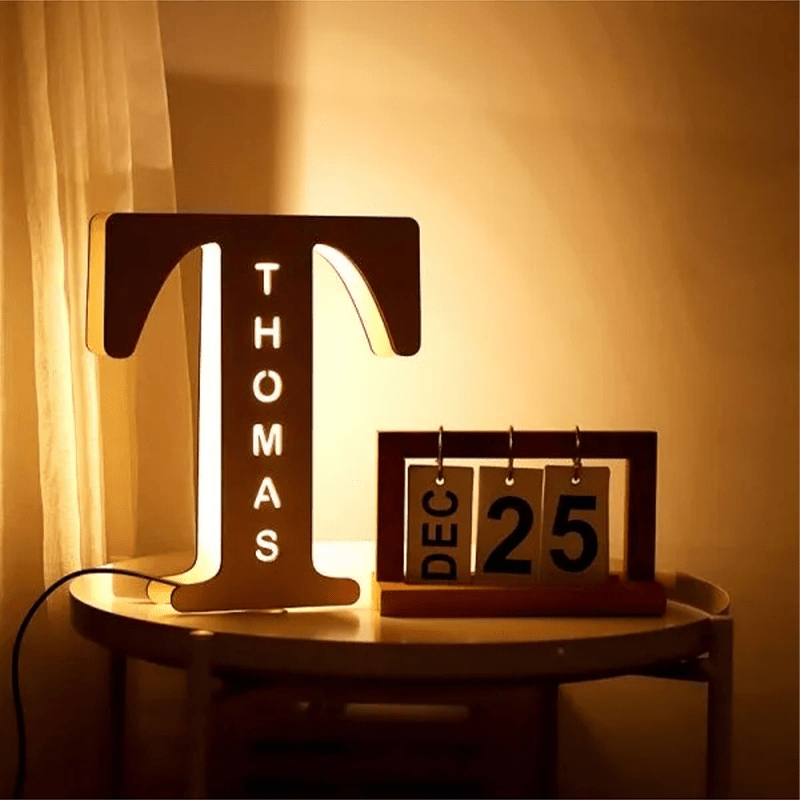 Personalized Wood Letter Name & Initial Night Light - Customizable Love