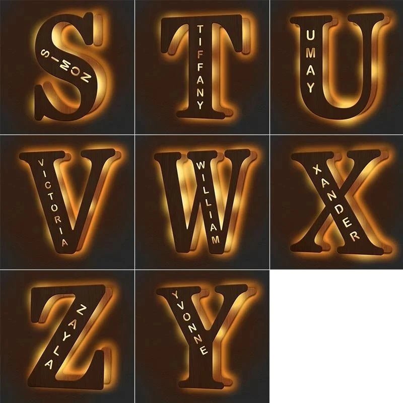 Personalized Wood Letter Name & Initial Night Light - Customizable Love