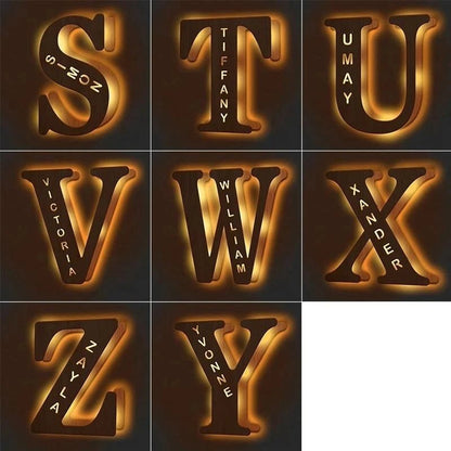 Personalized Wood Letter Name & Initial Night Light - Customizable Love