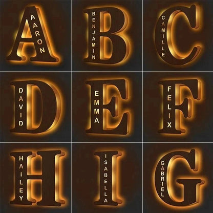 Personalized Wood Letter Name & Initial Night Light - Customizable Love