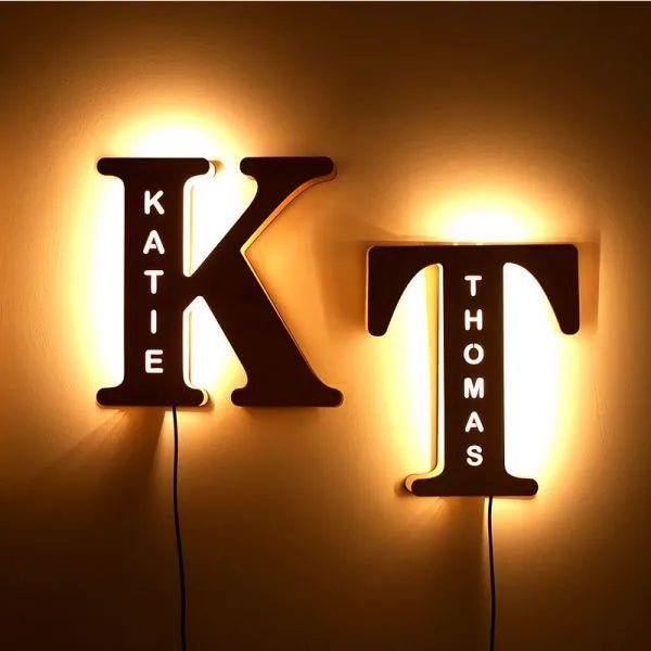 Personalized Wood Letter Name & Initial Night Light - Customizable Love