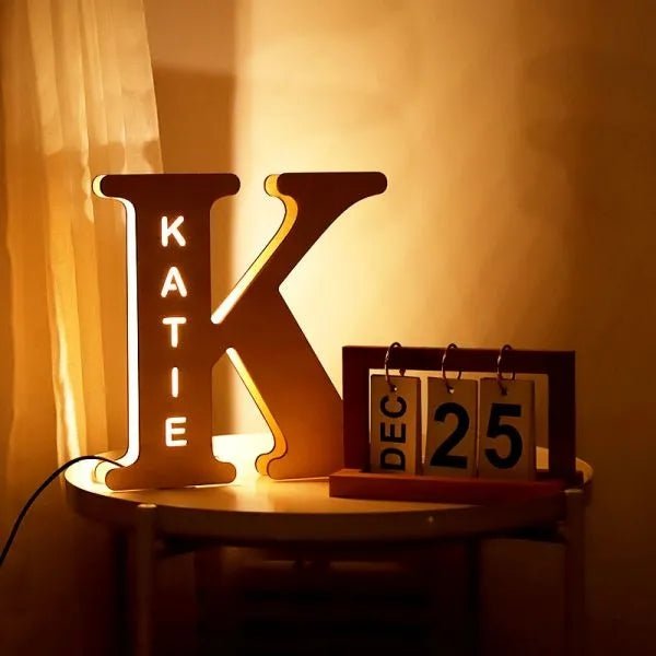 Personalized Wood Letter Name & Initial Night Light - Customizable Love