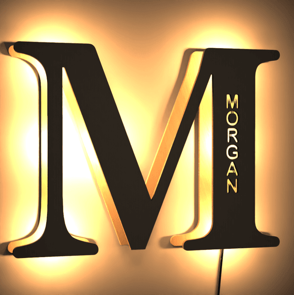 Personalized Wood Letter Name & Initial Night Light - Customizable Love