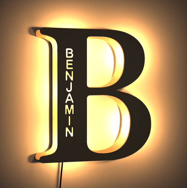 Personalized Wood Letter Name & Initial Night Light - Customizable Love