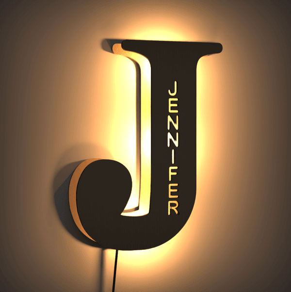 Personalized Wood Letter Name & Initial Night Light - Customizable Love