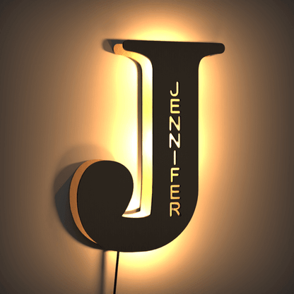 Personalized Wood Letter Name & Initial Night Light - Customizable Love