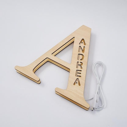 Personalized Wood Letter Name & Initial Night Light - Customizable Love