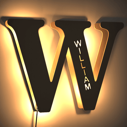 Personalized Wood Letter Name & Initial Night Light - Customizable Love