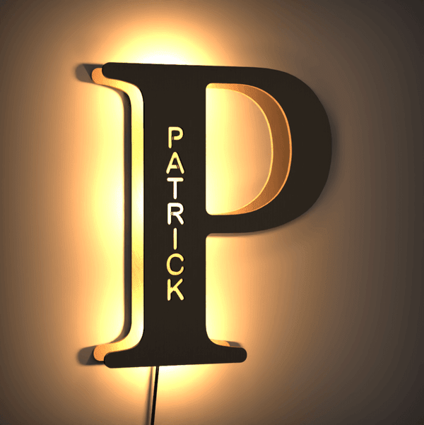 Personalized Wood Letter Name & Initial Night Light - Customizable Love