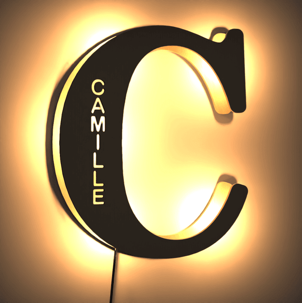 Personalized Wood Letter Name & Initial Night Light - Customizable Love