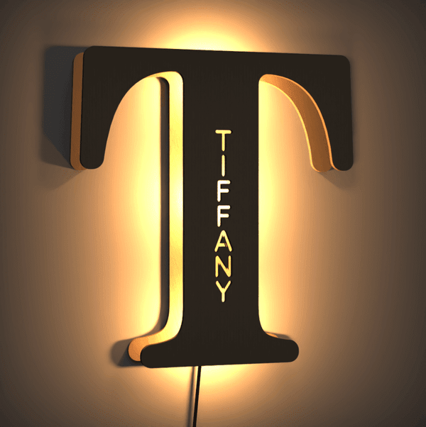 Personalized Wood Letter Name & Initial Night Light - Customizable Love