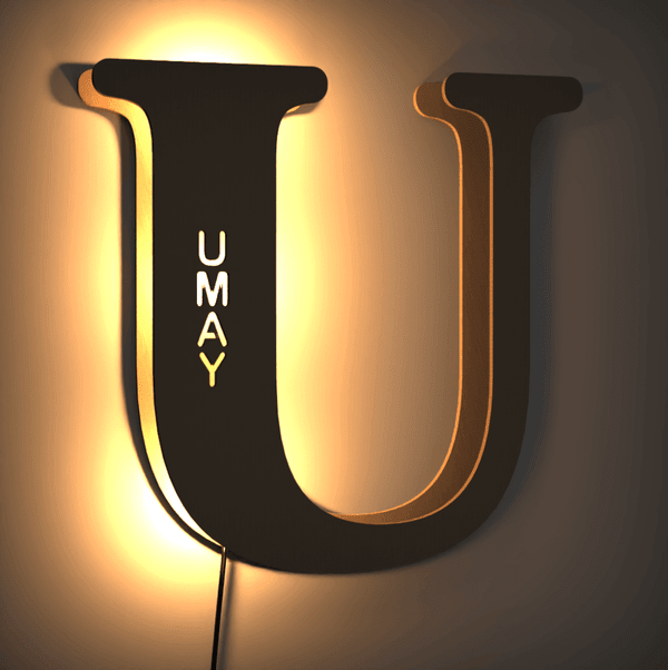 Personalized Wood Letter Name & Initial Night Light - Customizable Love