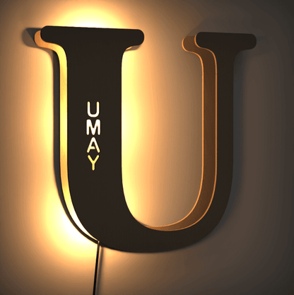 Personalized Wood Letter Name & Initial Night Light - Customizable Love