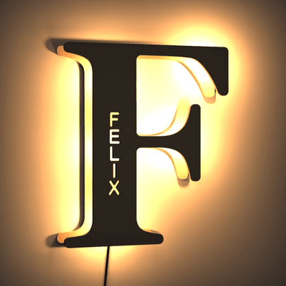 Personalized Wood Letter Name & Initial Night Light - Customizable Love
