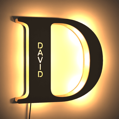 Personalized Wood Letter Name & Initial Night Light - Customizable Love