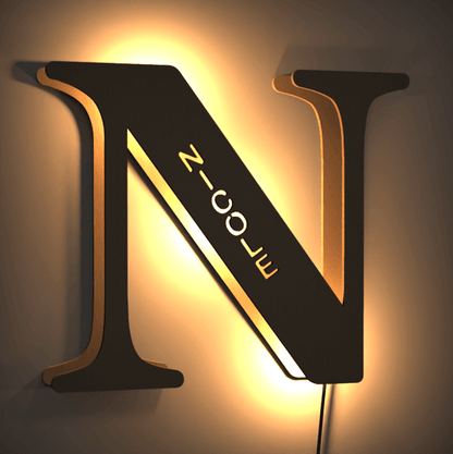 Personalized Wood Letter Name & Initial Night Light - Customizable Love