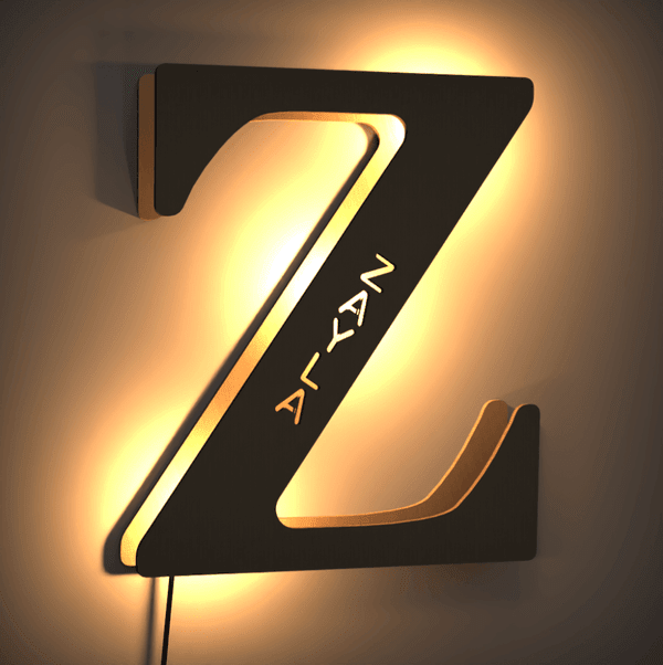 Personalized Wood Letter Name & Initial Night Light - Customizable Love
