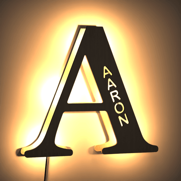 Personalized Wood Letter Name & Initial Night Light - Customizable Love