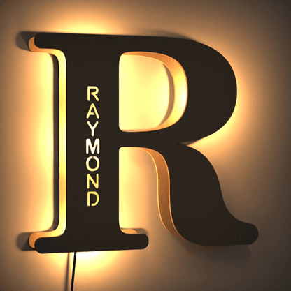 Personalized Wood Letter Name & Initial Night Light - Customizable Love