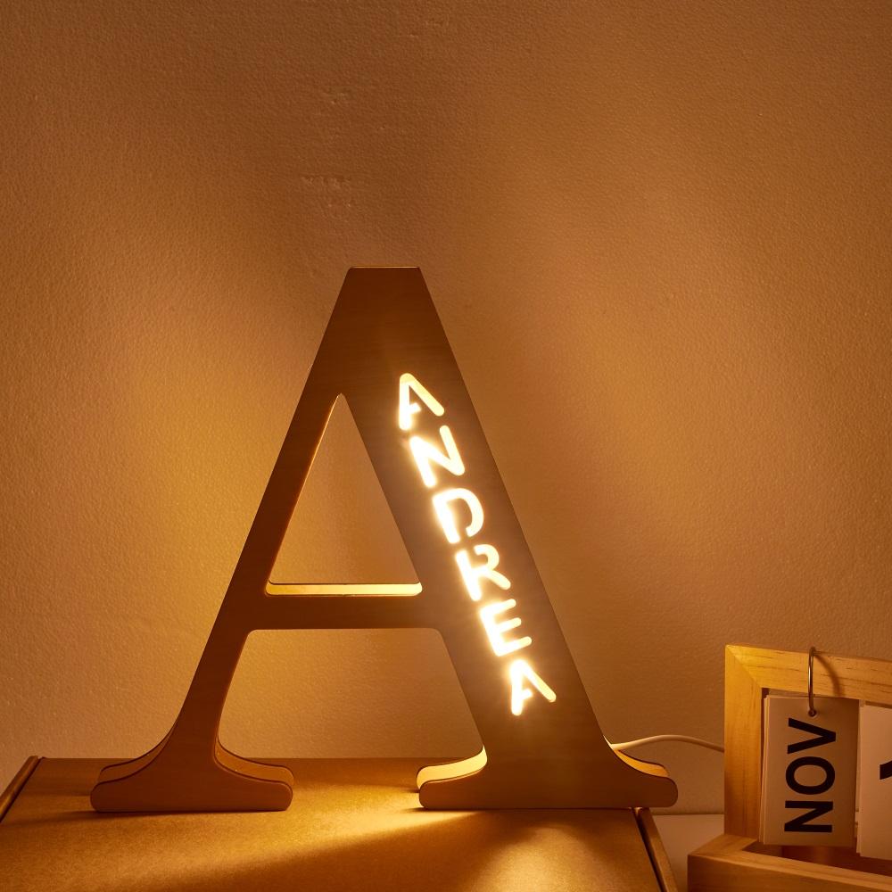 Personalized Wood Letter Name & Initial Night Light - Customizable Love