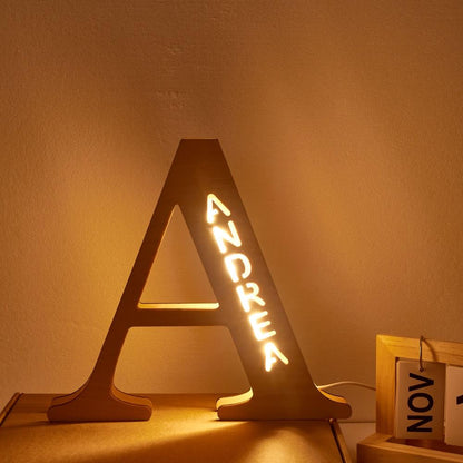 Personalized Wood Letter Name & Initial Night Light - Customizable Love
