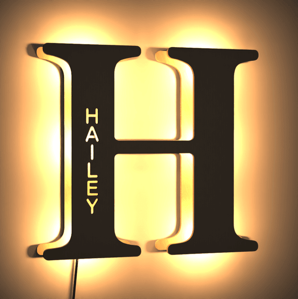 Personalized Wood Letter Name & Initial Night Light - Customizable Love