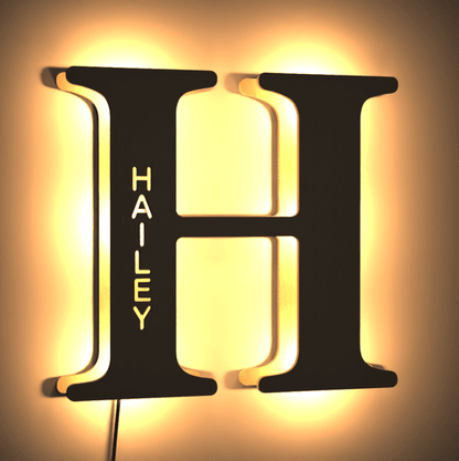 Personalized Wood Letter Name & Initial Night Light - Customizable Love