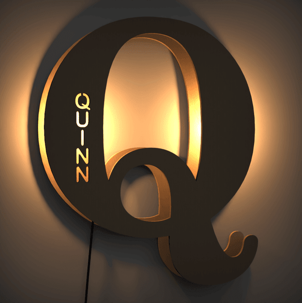 Personalized Wood Letter Name & Initial Night Light - Customizable Love