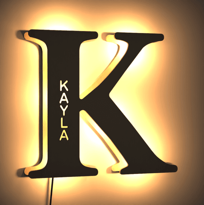 Personalized Wood Letter Name & Initial Night Light - Customizable Love