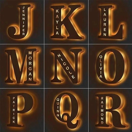 Personalized Wood Letter Name & Initial Night Light - Customizable Love