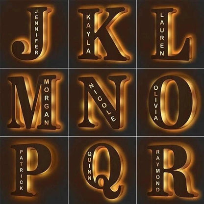 Personalized Wood Letter Name & Initial Night Light - Customizable Love